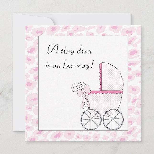Pink Baby Carriage Diva Leopard Baby Girl Shower Invitation (Front)
