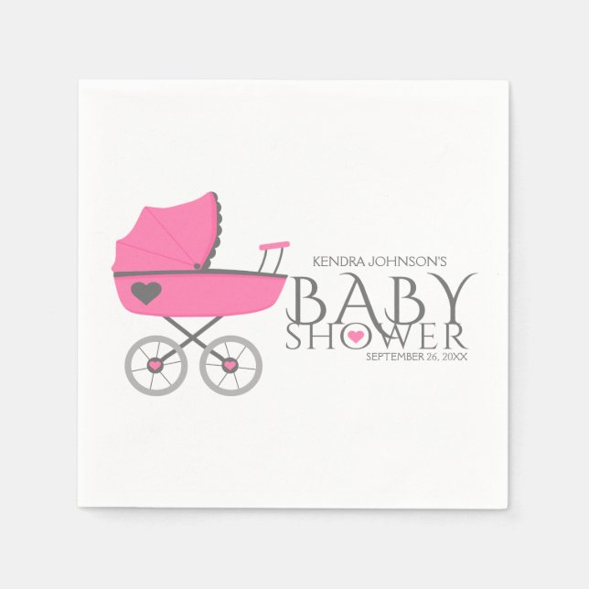 Pink Baby Carriage Girls Baby Shower Napkin (Front)