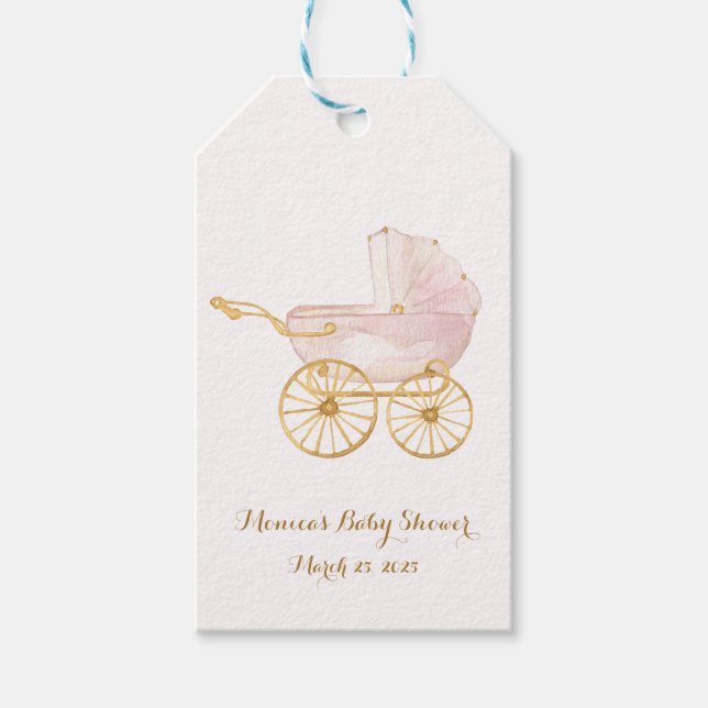 Pink Baby Carriage Grandmillennial Gift Tags (Front)