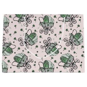 Pink Baby Carriage St Patrick's Day Baby Shower Large Gift Bag