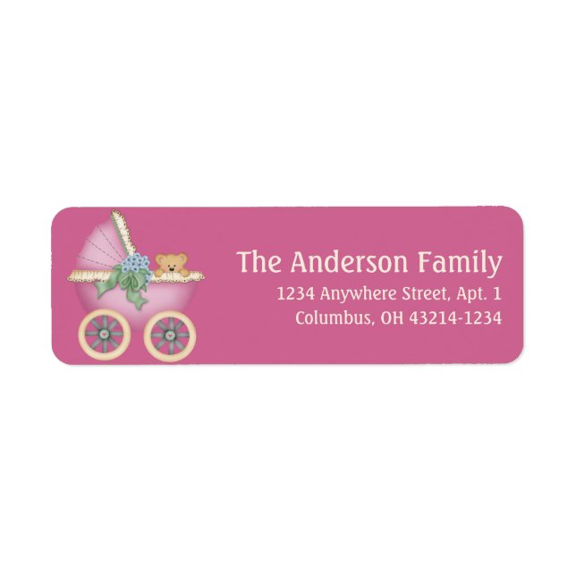 Pink Baby Carriage Stoller d8 Address Labels (Front)