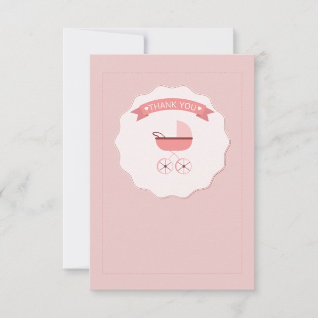 Pink Baby Carriage Thank You Notecard (Front)