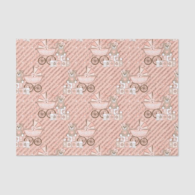 Pink Baby Carriages Tissue Paper (Front)