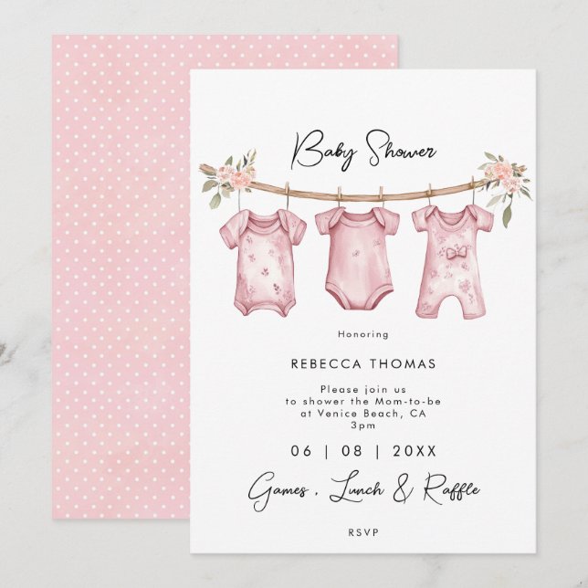 pink baby clothes baby shower invitation (Front/Back)