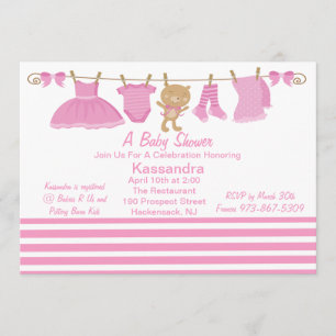 Pink Baby Clothes Line Baby Shower Invitation