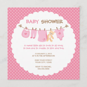 Pink Baby Clothes Line Shower Invitations