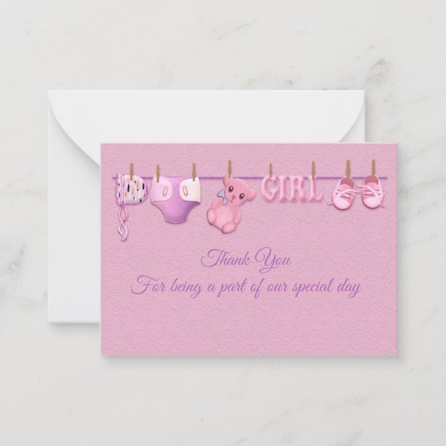 Pink Baby Clothes Thank You Cards (Front)