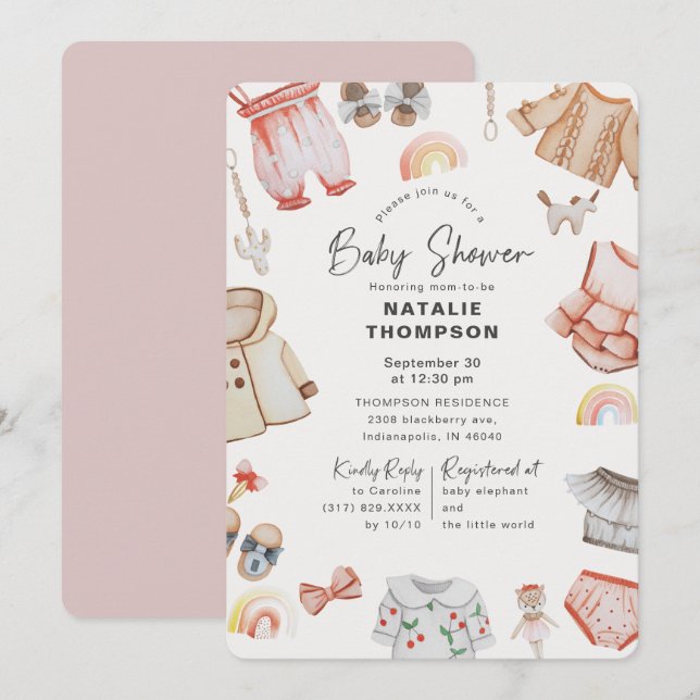 Pink Baby Clothes & Toys Baby Shower Invitation (Front/Back)