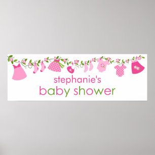 Pink Baby Clothesline Baby Shower Banner Poster