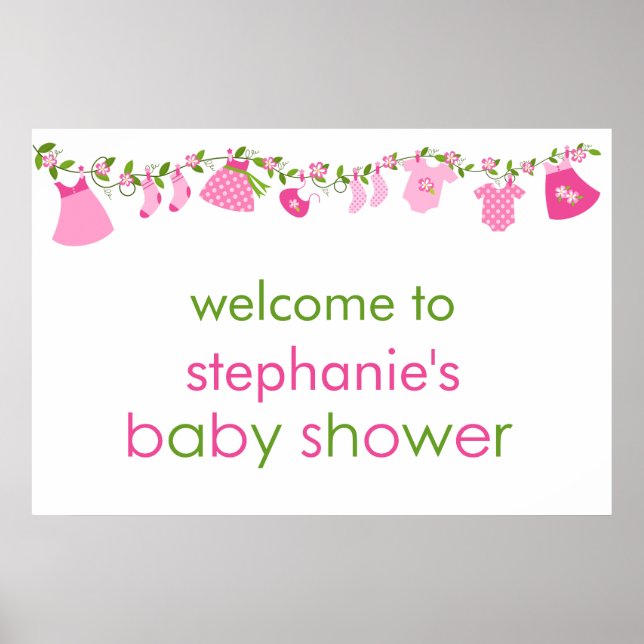 Pink Baby Clothesline Baby Shower Poster (Front)