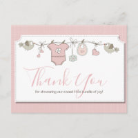 Pink Baby Clothesline Baby Shower Thank You