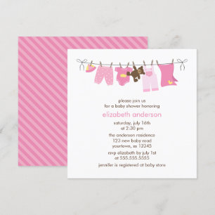 Pink Baby Clothesline Girl Baby Shower Invitation