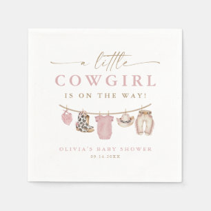 Pink Baby Clothesline Little Cowgirl Baby Shower Napkin