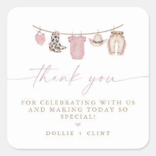 Pink Baby Clothesline Little Cowgirl Baby Shower Square Sticker