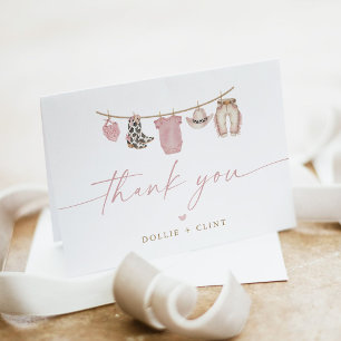 Pink Baby Clothesline Little Cowgirl Baby Shower Thank You Card