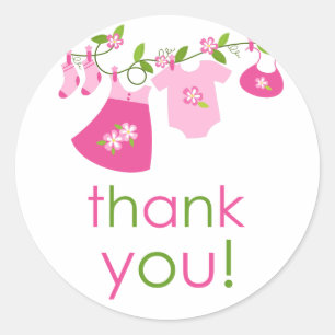 Pink Baby Clothesline Thank You Sticker