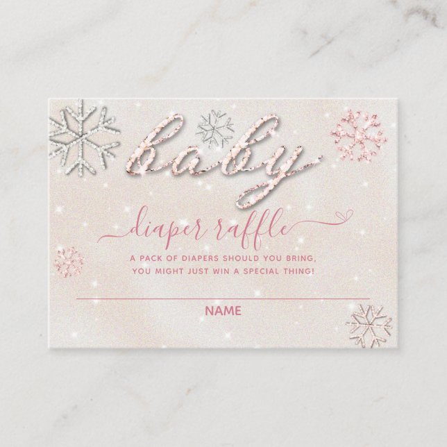 Pink Baby Cold Outside Rhinestone Glitter Raffle Enclosure Card (Front)