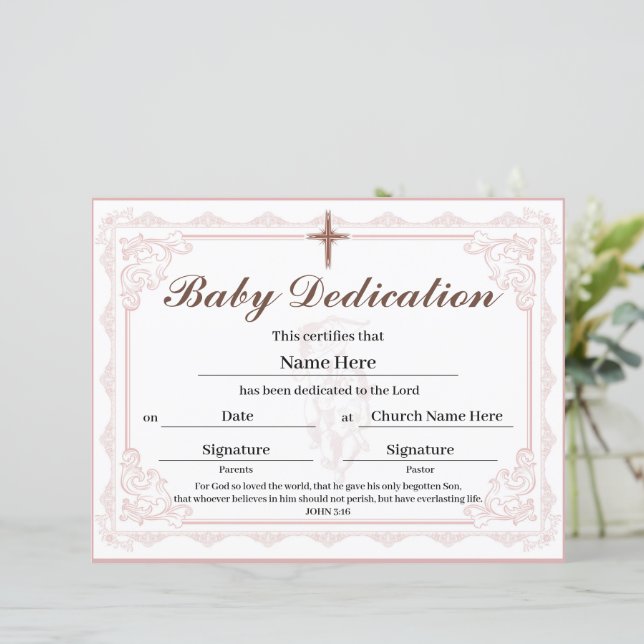 Pink Baby Dedication Certificate (Standing Front)