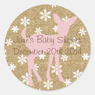 Pink Baby Deer and Snowflake Burlap Sticker