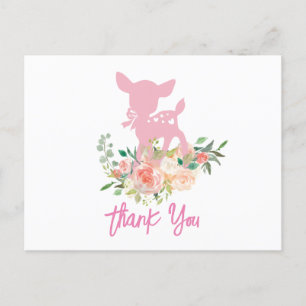 pink baby deer , baby shower thank you card