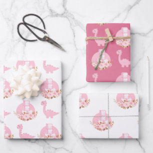 Pink Baby Dinos Wrapping Paper Sheet