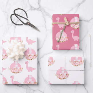Pink Baby Dinos Wrapping Paper Sheet