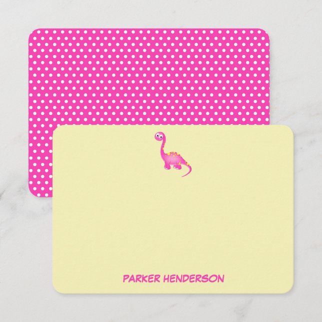 Pink Baby Dinosaur Personalised Stationery Thank You Card (Front/Back)