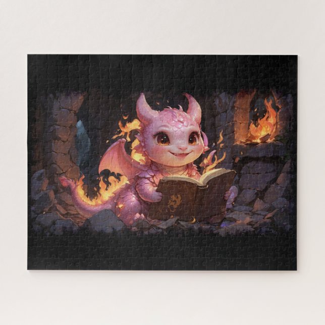 Pink Baby Dragon Reads a Book  Jigsaw Puzzle (Horizontal)