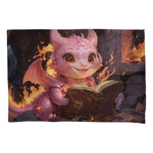 Pink Baby Dragon Reads a Book  Pillowcase
