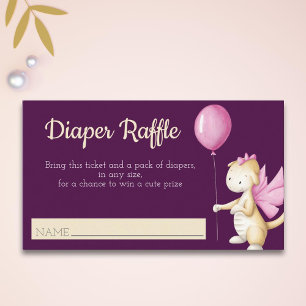 Pink Baby Dragon with Balloon Diaper Raffle Enclosure Card