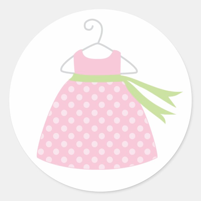 Pink Baby Dress Baby Shower Stickers (Front)