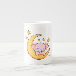 Pink baby elephant bone china mug