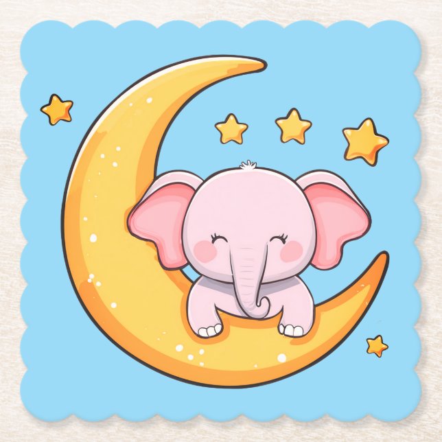 Pink baby elephant paper coaster (Front)