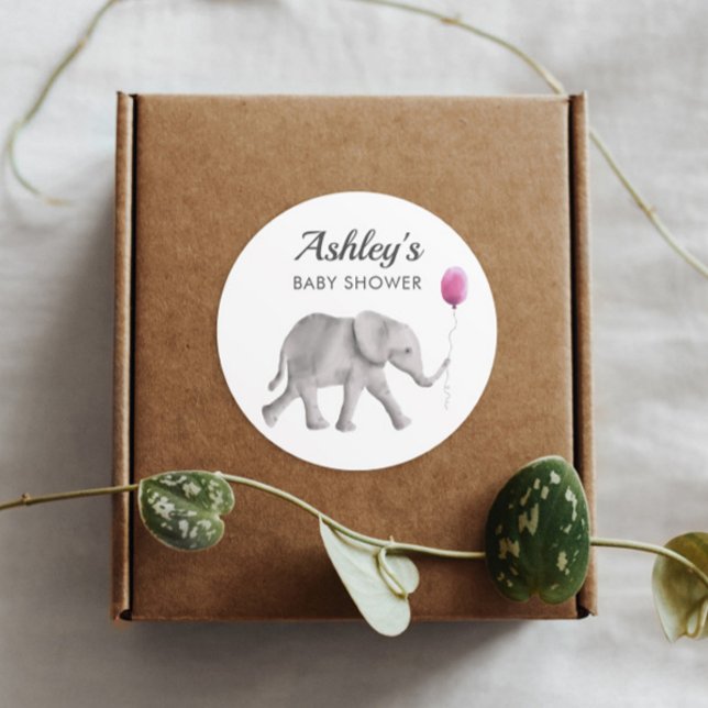 Pink Baby Elephant Shower Favour Sticker, Gift Tag (Creator Uploaded)