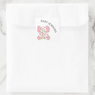 Pink Baby Elephant Square Sticker