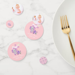 Pink Baby Elephant With Dove And Cross Baptism  Confetti