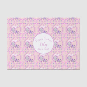 Pink Baby Elephant With Dove And Cross Baptism  Tissue Paper