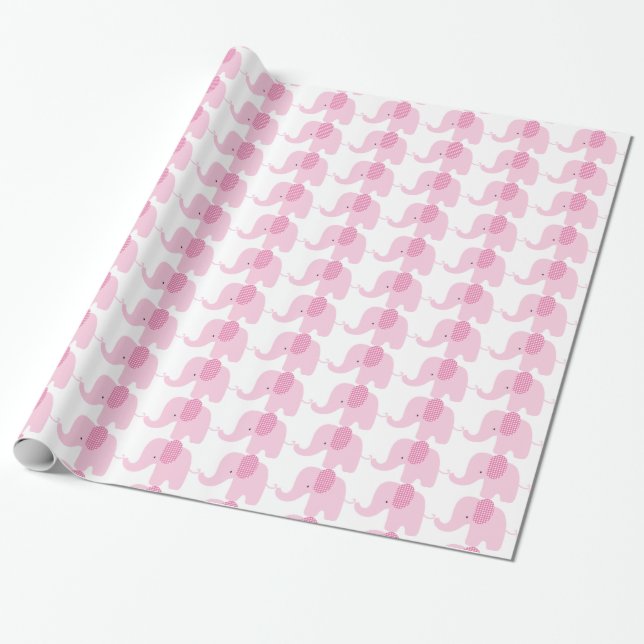 Pink Baby Elephant Wrapping Paper (Unrolled)