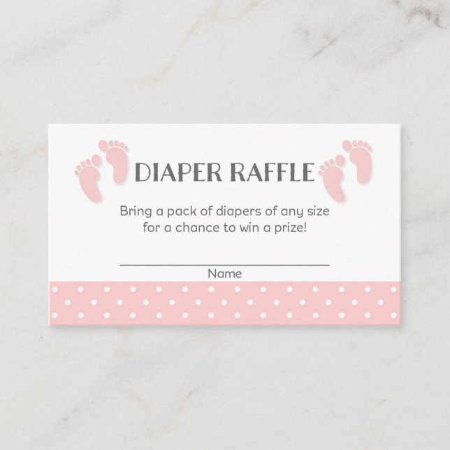Pink Baby Feet Baby Shower Diaper Raffle Tickets Enclosure Card (Front)