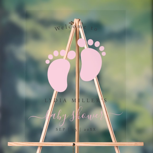 Pink Baby Feet Baby Shower Party, Girl Baby Shower Acrylic Sign (Neutral)