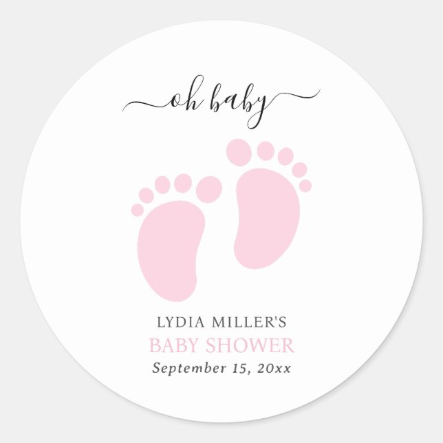 Pink Baby Feet Baby Shower Party, Girl Baby Shower Classic Round Sticker (Front)
