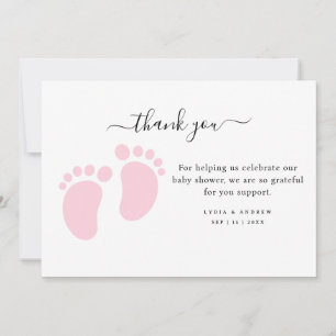 Pink Baby Feet Baby Shower Party, Girl Baby Shower Thank You Card