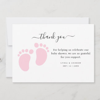 Pink Baby Feet Baby Shower Party, Girl Baby Shower Thank You Card