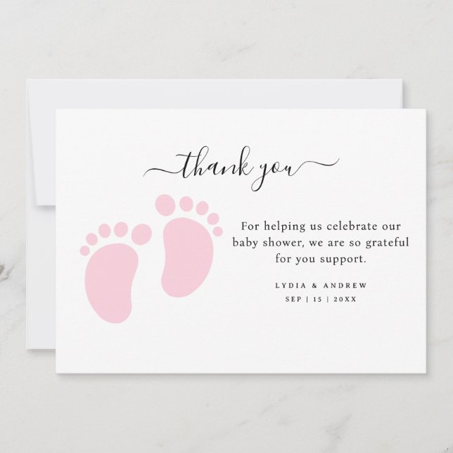 Pink Baby Feet Baby Shower Party, Girl Baby Shower Thank You Card (Front)