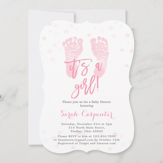 Pink Baby feet it's a Girl Baby Shower Invitation (Front)