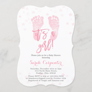 Pink Baby feet it's a Girl Baby Shower Invitation