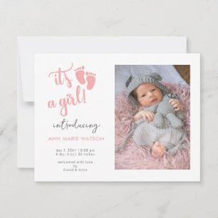 Pink Baby Feet its a Girl Photo Birth Announcement