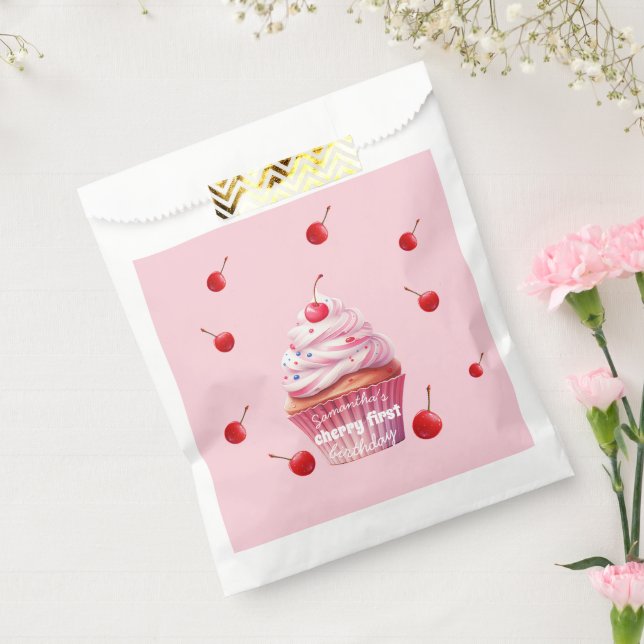 Pink Baby First Cherry & Cupcake Birthday Party  Favour Bags (Sealed)