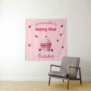 Pink Baby First Cherry & Cupcake Birthday Party  Tapestry