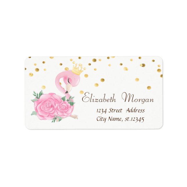 Pink Baby Flamingo, Flower Faux Gold Foil Confetti Label (Front)